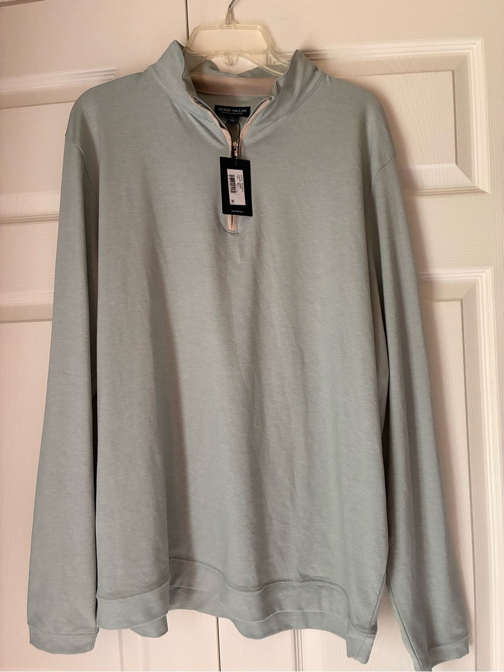 NWT Peter Millar Albatross Men’s Cotton-Blend Pique 1/4 Zip, Light Willow XL